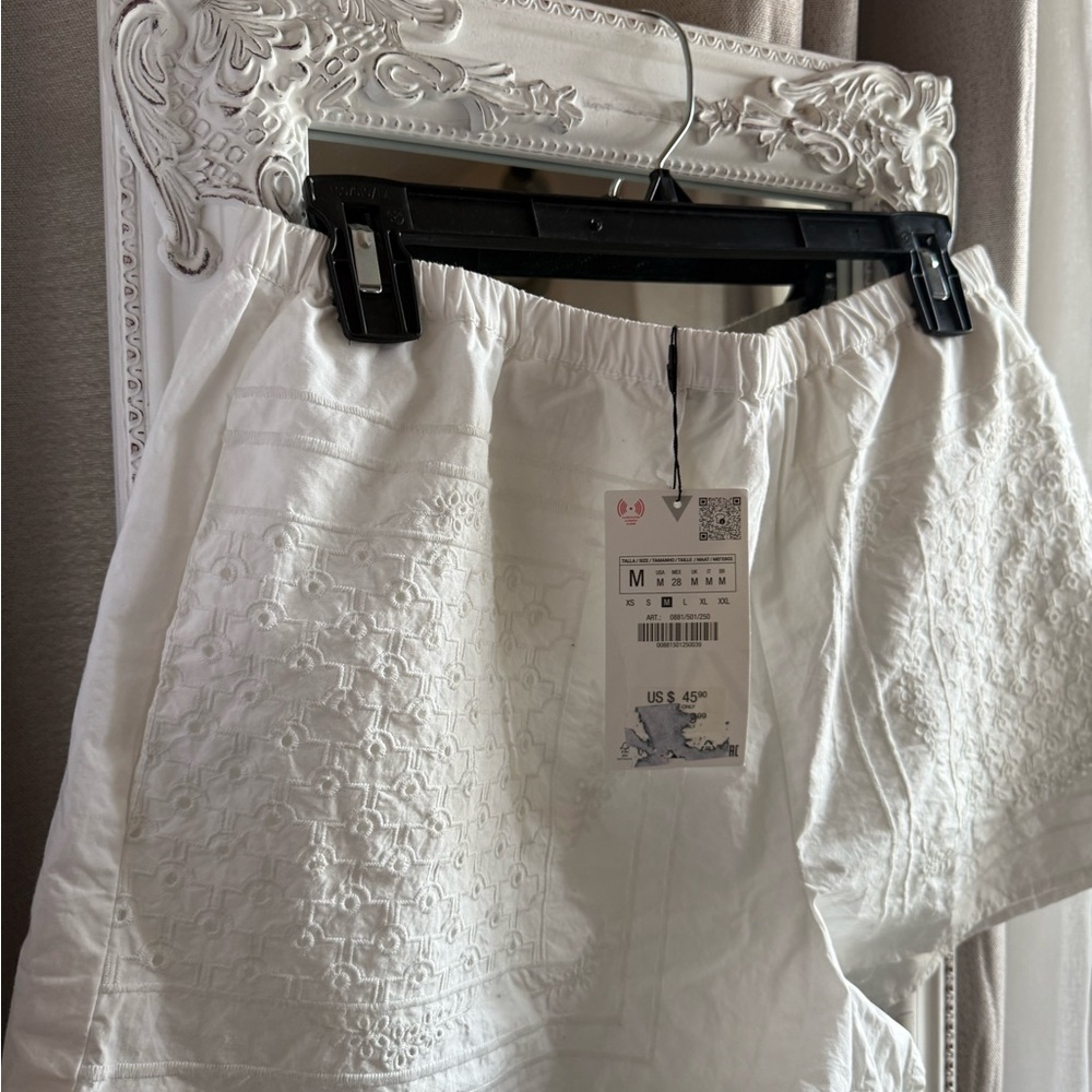 White Embroidered Shorts